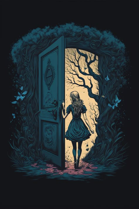 Alice In Wonderland Deviantart, Alice In Wonderland Maze, Creepy Door Drawing, Alice In Wonderland Dark Art, Alice In Wonderland Artwork Trippy, Tim Burton Alice In Wonderland Aesthetic, Alice In Wonderland Dark Aesthetic, Dark Alice In Wonderland Art, Dark Alice In Wonderland Aesthetic