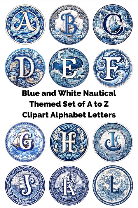 Nautical Alphabet Letters, Water Letters, Ocean Font, Nautical Fonts, Ocean Words, Ocean Elements, Beach Elements, Sea Elements, Craft Clipart