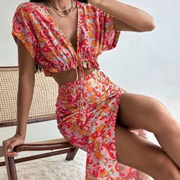 Allover Print Cut-waist Ruched … curated on LTK Summer Date Dress, Red Boho Dress, Women Work Blouse, Clothing Store Design, Side Dress, Funky Dresses, Shorts Outfits Women, Exclusive Dress, One Piece Outfit