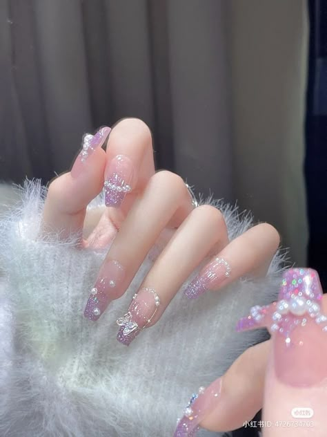 Korean Nails Ideas, Douyin Nails, Ig Pictures, Kpop Nails, Korean Nail Art, Lilac Nails, Asian Nails, Lavender Nails, Cherry Nails