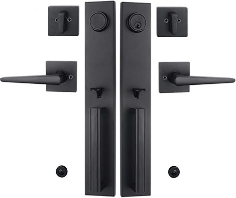 Iron Black Front Double Door Handleset(Keyed&Dummy Set, Matte Black) - - Amazon.com Matte Black Door Handles, Double Door Handles, Black Exterior Doors, Entry Door Hardware, Exterior Door Hardware, Front Door Hardware, Entry Door Handles, Double Doors Exterior, Black Front Doors