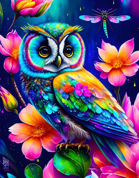 Rainbow Owl | Deep Dream Generator Rainbow Owl, Whimsical Flowers, Colorful Owl, Colorful Owls, Starry Sky, Nature Scenes, Rainbow, Flowers, Nature