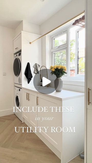 Paula Denham | Home Decor & Interiors |📍Essex, UK on Instagram: "Jumping on this trend of posting my most popular content from last year…I’m actually not reposting my most viewed because it was a Christmas reel and it was only from about a month ago 😂  My *second* most viewed reel last year with 2.4m views was this one of the utility room. I haven’t posted about this room in ages but it was a crowd pleaser last year so I’ll post more if that’s what you’re here for? I tend to recycle this one twice a year because lots of people find it really useful when planning to either create one, or rejig what they already have. On the other hand I also get quite a bit of stick for it so we’ll see what happens with this one! 🤷🏽‍♀️  #utilityroom #laundryroom #laundryroomgoals #utilityroominspo" Brass Hanging Rail, Modern Laundry Rooms, Household Management, Tap Tap, Most Viewed, Hall Decor, Amazon Storefront, Laundry Room Design, Hanging Rail