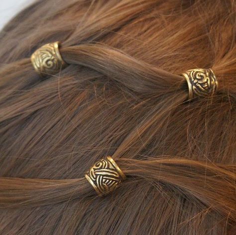 Viking Pagan, Steampunk Hairstyles, Beard Beads, Viking Hair, Braids With Weave, Hair Strand, Hair Beads, Gold Hair, Grunge Hair