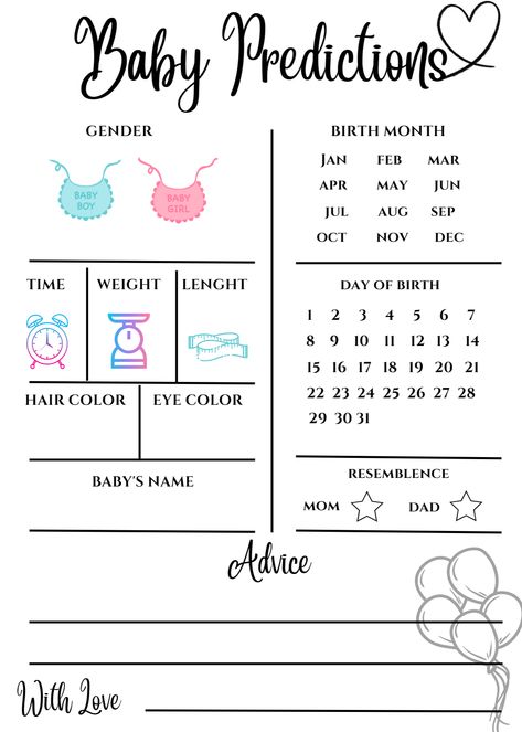 Gender Reveal Prediction Cards, Baby Predictions Printable, Gender Guessing, Baby Shower Predictions, Baby Shower Prediction Cards, Baby Gender Prediction, Baby Prediction Cards, Gender Prediction, Baby Predictions