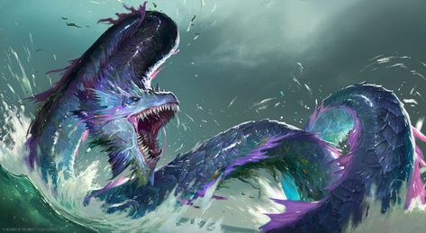 ArtStation - Aesi - MTG, Clint Cearley Legs Anatomy, Ocean Monsters, Water Snake, Monster Artwork, Mtg Art, Sea Serpent, Creature Artwork, Water Dragon, Fantasy Beasts