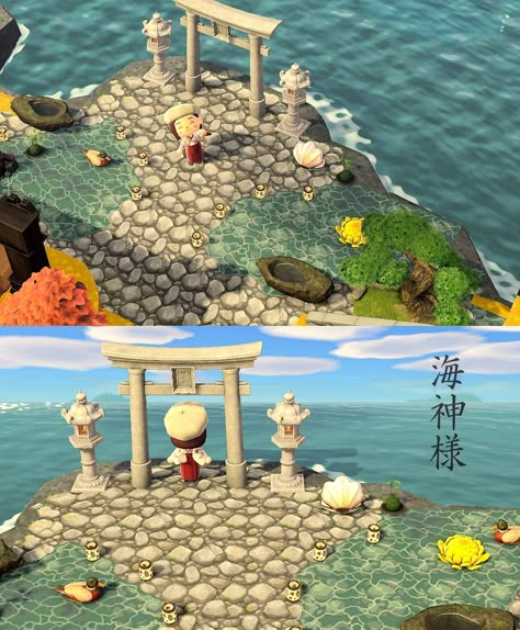 Acnh Island Entrance Ideas Japanese, Acnh Zen Island Ideas, Acnh Neighborhoods Layouts Japanese, Acnh Japanese Ideas Codes, Onsen Animal Crossing, Acnh Nook Cranny Ideas Japanese, Acnh Japanese Ideas Entrance, Acnh Asian Style Island, Acnh Temple