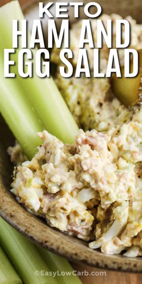 This is a Deviled Ham & Egg Salad recipe worth waiting for! Made with pickles, mayonnaise, mustard and the perfect seasonings, ham and egg salad is a low carb winner every time. #easylowcarb #deviledhamandeggsalad #salad #recipe #sandwich #keto #hardboiled #wrap #lowcarb #easy #best #mayo #lettuce #pickle #relish Ham And Egg Salad Recipe, Keto Ham Salad, Ham And Egg Salad, Low Carb Pork Recipes, Salad Filling, Carb Salad Recipes, Low Carb Salad Recipes, Ham Salad Recipe, Low Fat Salads