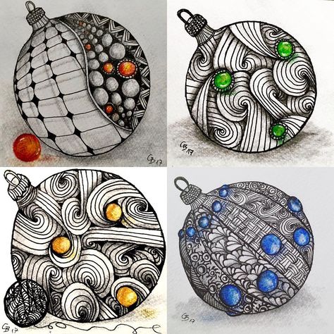 Christmas • Instagram Christmas Zentangle Patterns Doodles, Christmas Ornament Doodle, Christmas Tangles Ideas, Christmas Zentangle Ideas, Holiday Zentangle, Christmas Zentangle Patterns, Christmas Tangles, Xmas Templates, Zen Drawings