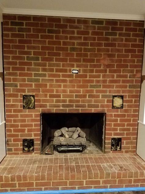 Remove or Cover Up Old Heatilator Vents | Hearth.com Forums Home Removing Hearth From Fireplace, Heatilator Fireplace Remodel, Fireplace With Vents In Brick, Covering Brick Fireplace, Old Fireplace Ideas, Removing Fireplace, Shaker Fireplace, Redo Fireplace, Fireplace Cover Up