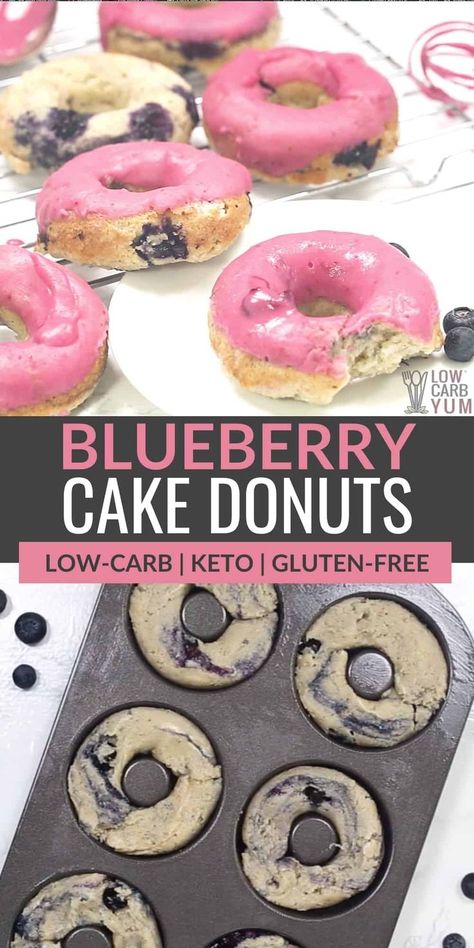 Blueberry Cake Donut Recipe, Donuts Recipe Baked, Cake Donut Recipe, Blueberry Cake Donuts, Low Carb Donut, Low Sugar Diet Recipes, Cake Donuts Recipe, Healthy Low Fat Recipes, Blueberry Donuts