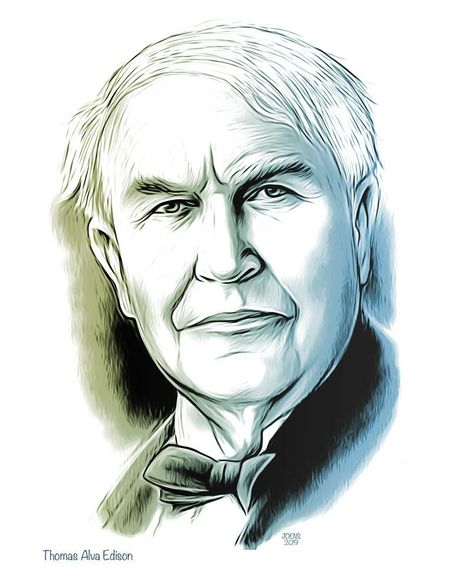 Unique Drawing Styles, Alva Edison, Journal Drawing, Drawing Styles, Portraits Art, Animal Portraits Art, Caricature Artist, Electric Light, Thomas Edison