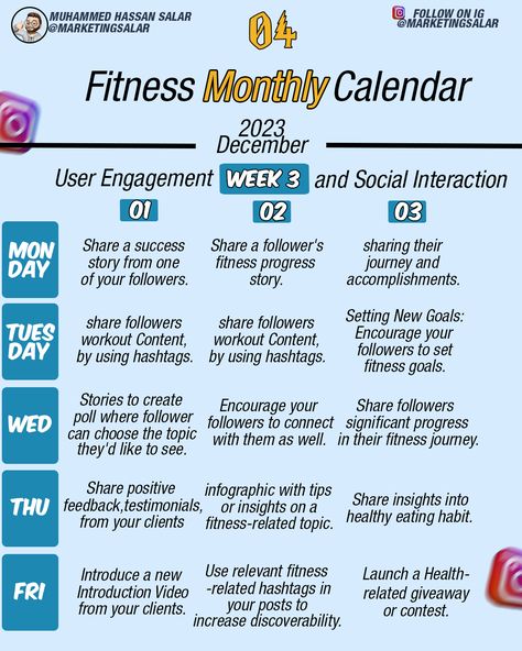 📅 Stay on track with your fitness goals using our Instagram Fitness Content Calendar! 🏋️‍♀️ From workout routines to healthy recipes, plan your content like a pro and keep your followers motivated. 💪 Don't miss out on this essential tool for fitness influencers! Drop a 💡 and let's chat about it! Which Content Ideas you guys gonna use in your next Content Strategies? _________________ Follow me on Instagram @marketingsalar Follow me on Linkedin @Muhammed Hassan Salar ____________________ Foll... Fitness Influencer Instagram, Fitness Content, Fitness Influencer, Instagram Fitness, Fitness Ideas, Content Calendar, Fitness Progress, Let's Chat, Stay On Track