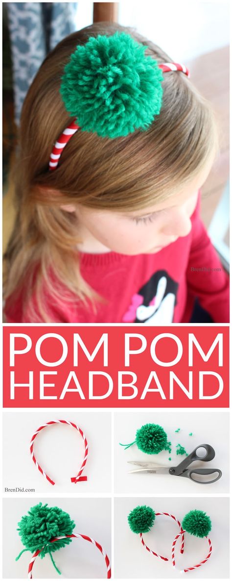 Christmas Headband Diy, Baby Headband Tutorial, Hair Accessories Diy Headband, Pom Pom Headband, Diy Headbands, Diy Pom Poms, Centerpiece Christmas, Christmas Hair Accessories, How To Make A Pom Pom