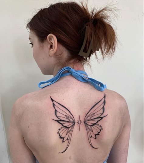 fairy wing tattoo Simple Fairy Wings Tattoo, Butterfly Wing Tattoo On Back, Fairy Wings On Back Tattoo, Fairy Sternum Tattoo, Wing Back Tattoo Women, Fairy Tattoo Back, Fairy Wings Tattoo On Back Women, Butterfly Wing Back Tattoo, Butterfly Wings Back Tattoo