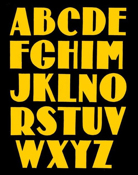 Alfabet based on the lettering of the Heineken Brouwerij. Interesting Fonts, Soundtrack Of My Life, Retro Alphabet, Yellow Letters, Funky Fonts, Interesting Shapes, Alfabet Letters, Typography Alphabet, Graffiti Alphabet