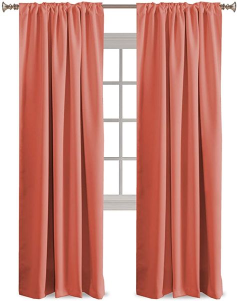 Amazon.com: Thermal Insulated Room Darkening Curtains - Coral Curtain for Girls Room Drapes 52W x 95L, 2 Panels, Noise Reducing Back Tab Blackout Draperies - Coral - 52" W x 96" L - (Set of 2 Panels): Home & Kitchen Coral Velvet Curtains, Curtains For Girls Room, Curtains For Girls Bedroom, Coral Curtains, Girls Room Curtains, Girls Bedroom Curtains, Coral Bedroom, Blackout Window Treatments, Girl Cave