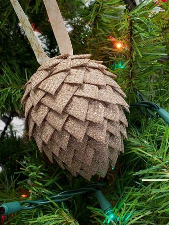 No Sew Pinecone Ornaments, Fabric Pine Cone Ornaments, Ribbon Pinecone Ornament, Fabric Pinecone Ornaments, Quilted Pinecone Ornaments, Christmas Ornaments To Make Fabric, Diy Paper Pinecone Ornaments, Folded Fabric Pinecone Ornaments, Fabric Pinecone Ornaments Diy