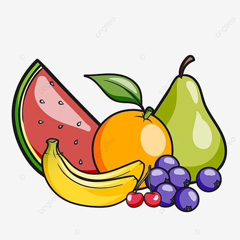 All Fruits Drawing, Fruits Illustration Art, Fruits Vector Illustration, Easy Fruits Drawing, Fruit Cartoon Illustrations, Cartoon Fruit Drawing, Cute Fruits Drawings, Fruits To Draw, Fruits Drawing Easy