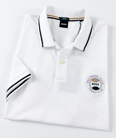 Boss Polo Shirt, Hugo Boss Polo, Tennis Polo, Polo Design, Golf Wear, Design Video, Golf Apparel, Hugo Boss Man, White Polo