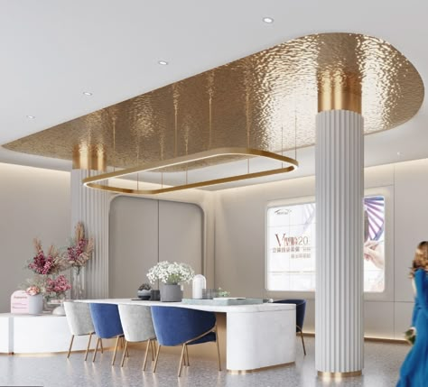 Art Deco Ceiling Design, Delta Sky Club, Long Wall Decor, Column Cladding, Living Room Wall Designs, Sales Gallery, Neoclassical Interior, Column Design, Luxury Dining Room