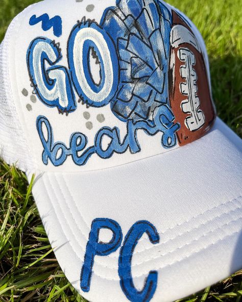 Isn’t this the cutest team trucker hat!! I love 🩷🦋🫶🏼 Message me to order!! 🌟 #gobears #truckerhat #custom #art #customtruckerhat #smilelikehadleigh Trucker Hat Designs, Custom Trucker Hats, Sports Hat, Painted Hats, Love Message, Hat Custom, Sport Hat, Custom Painted, Custom Art