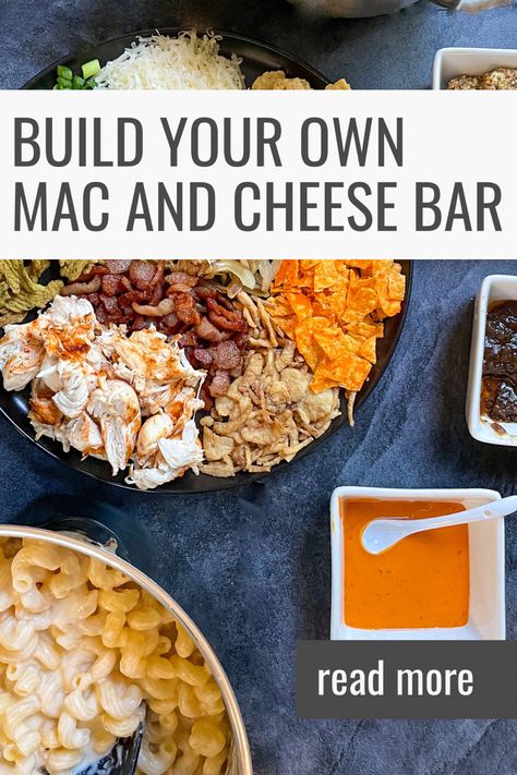 Birthday Party Mac And Cheese, Macaroni Cheese Bar, Mac Cheese Bar Wedding, Toppings For Mac And Cheese Bar, Mac N Cheese Charcuterie Board, Mac And Cheese Charcuterie Board Ideas, Mac & Cheese Charcuterie Board, Macaroni And Cheese Bar Parties, Macaroni And Cheese Charcuterie Board