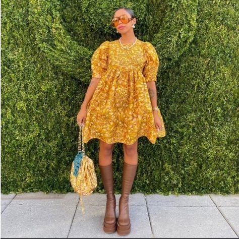 Nwt Kika Vargas X Target Floral Puff Sleeve Mini Dress Gold Various Sizes Sold Out Everywhere Asymmetrical Midi Dress, Target Dress, Midi Dress Plus Size, Puff Sleeve Mini Dress, Puff Dress, Yellow Floral Dress, Scalloped Dress, Taffeta Dress, Cotton Midi Dress