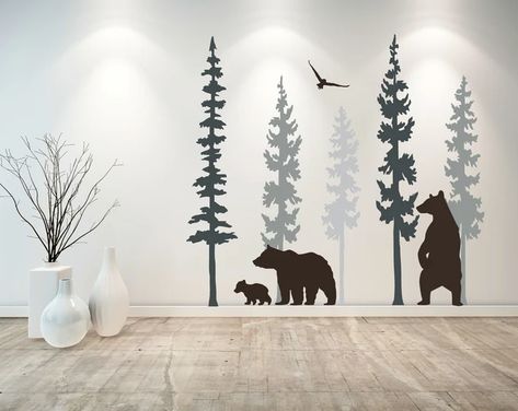 Wall decals - Etsy Woodland Nursery Decals, Nursery Decals Girl, Moose Wall Art, Forest Wall Decals, Tree Wall Decals, Tree Decal, Bedroom Decals, Woodland Wall, Tree Decals