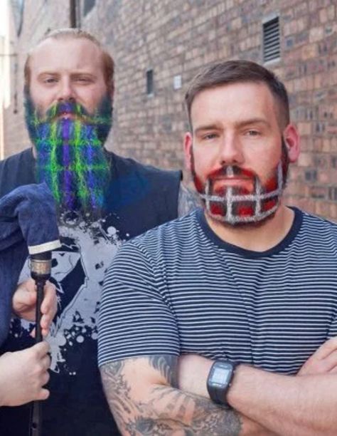 Men in Glasgow are giving their beards tartan makeovers Glitter Jordans, Glitter Beard, Glitter Beards, Beard Images, Dot Cakes, Glitter Vans, Glitter Pants, Glitter Tip Nails, Beard Colour