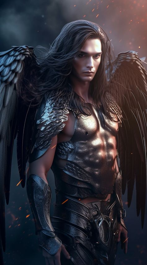 Fallen angel created with AI by Amanda Church Male Fallen Angel, Warrior Angels, Fallen Angel Art, Types Of Angels, Male Angels, Male Angel, Christine Feehan, Wildest Fantasy, Angel Artwork