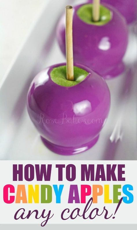 Purple Candy Apples, Make Candy Apples, Pink Candy Apples, How To Make Purple, Hot Pink Candy, Gourmet Candy Apples, How To Make Candy, Candy Apple Recipe, Chocolate Apples