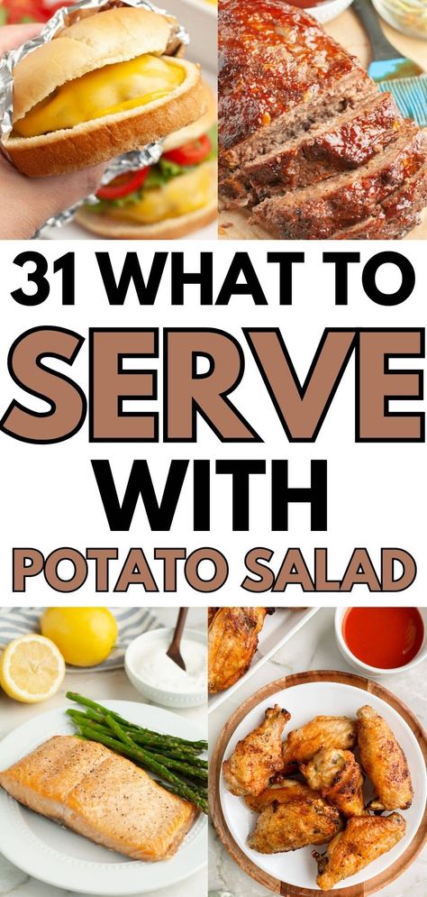 What to serve with potato salad? We have 31 delicious recipes that pair perfectly with potato salad. From cheeseburgers to wings, and so much more. What To Eat With Potato Salad, Potato Salad Dinner Ideas, What Goes With Potato Salad, What To Serve With Potatoes, Chicken And Potato Salad, Patato Salad, Baby Potato Salad, Juicy Pork Tenderloin, 3 Course Meals