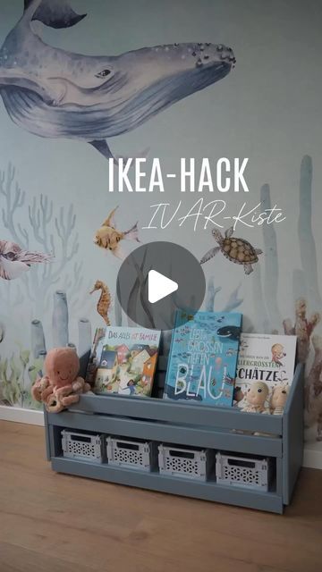 Book Storage Kids Ikea, Ivar Storage Box On Wheels, Ikea Eket Toy Storage, Ikea Book Storage Hack, Ikea Kids Book Storage, Ivar Bookshelf Hack, Diy Ivar Ikea Hacks, Ikea Bookshelf Hack Kids, Billy Ikea Kids Room