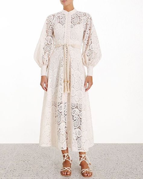 Lace Long Dress, Lace A Line Dress, White Maxi Dress, Fashion Muslim, Lantern Sleeve Dress, White Lace Dress, White Dress Party, Abaya Dress, Lace Dress Long