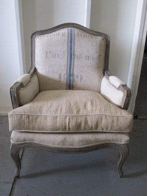 Grain Sack Chair, Bergere Chairs, Vintage Grain Sack, My French Country Home, French Country Living, Chair Options, Upholstery Ideas, Bergere Chair, Chair Makeover