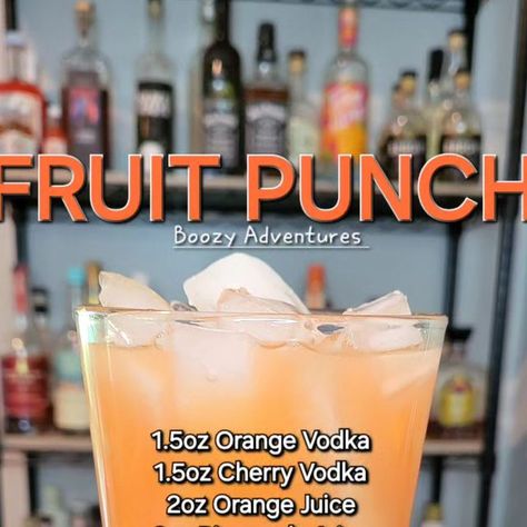 Boozy Adventures on Instagram: "FRUIT PUNCH
1.5oz Orange Vodka 
1.5oz Cherry Vodka 
2oz Orange Juice 
2oz Pineapple Juice 
Splash of Grenadine 

#tastetest #drinks #drinkrecipes #mancave #husbandapproved #cocktails #homebar #bartender #wifebartender #mixeddrinks #shots #drinkathome #fruitpunch #vodka" Juice Splash, Pineapple Vodka, Cherry Vodka, Orange Vodka, Vodka Drinks, Alcohol Drink Recipes, Fruit Punch, Taste Testing, Pineapple Juice