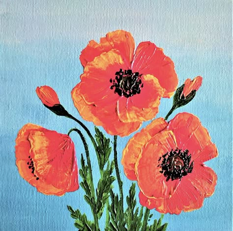 Simple Poppy Painting, Red Floral Painting, Orange Poppy Painting, Painted Poppy Flowers, Red Poppies Painting Acrylics, Poppies Acrylic Painting, Red Flower Painting Easy, Poppy Flowers Paintings, Painting Poppies Acrylic