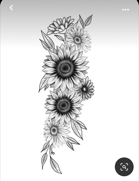 Back Side Of Arm Tattoo Women, Flower Quarter Sleeve Tattoos For Women, Three Sunflowers Tattoo, Sunflower Calf Tattoos For Women, Arm Tattoos For Women Sunflower, Side Tattoos Women Cover Up, Sun Flower Tattoos For Women, Lilly Tattoo Designs For Women, Thigh Tattoos Women Sunflower