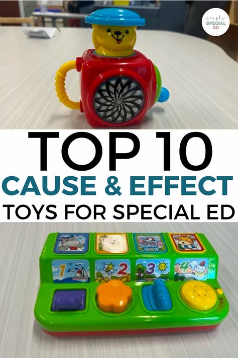 Are you looking to add some cause and effect toys to your early childhood special education classroom? Today, I’m sharing the 10 best cause and effect toys. Early childhood students will love playing pop up toys, pound a ball toy, learn and spin, and many more. Cause and effect toys for preschool kids will enjoy Pop the Weasel, sort and discover toys, and light up spinning wands. Check out the variety of toys for your children or special education students! Preschool Cause And Effect Activities, Adaptive Toys For Special Needs, Diy Cause And Effect Toys, Put In Activities, Early Childhood Special Education Room, Learning Resources Toys, Cause And Effect Activities For Toddlers, Cause And Effect Toys, Toys For Preschoolers