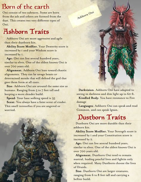 Part 2 of 3 of my Homebrew Oni race balanced for DND 5E Oni Race Dnd, Dnd Oni Race, Races Dnd 5e, Oni Dnd 5e, Dungeons And Dragons Homebrew Races, Dnd 5e Races Homebrew, Dnd Races Chart, Dnd Playable Races, Dnd Homebrew Race 5e