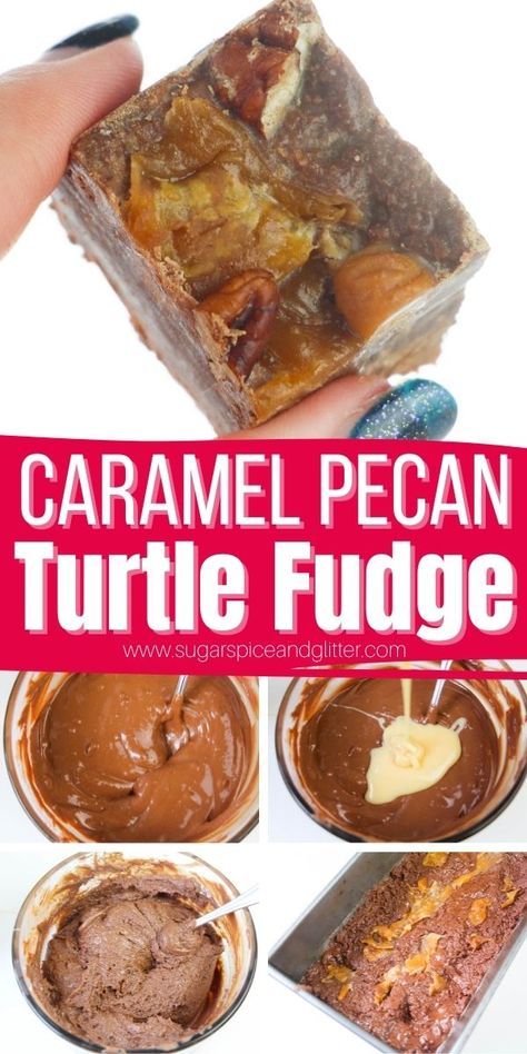 How to make caramel pecan turtle fudge, a simple no-cook fudge recipe perfect for replicating that iconic turtle chocolate flavor in less than 15 minutes. Perfect for homemade gifts or just an indulgent late night treat Caramel Pecan Turtle Fudge, Turtle Fudge Recipe, Fantastic Fudge, Turtle Fudge, Hot Chocolate Fudge, Homemade Fudge Recipes, Fudge Ingredients, Tmnt Party, How To Make Caramel