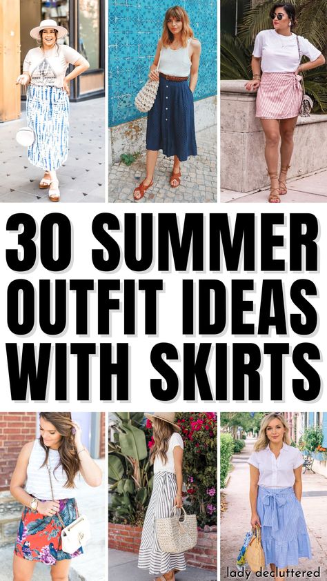 30 Summer Outfit Ideas with Skirts Causel Women Outfit Summer, Everyday Skirt Outfits Casual, Shoes For Skirts Casual, Casual But Classy Outfits Summer, Summer Work Outfits Office Casual Skirt, Summer Skirt Outfits 2024, How To Wear Skirts Casually, Casual Summer Skirt Outfits, Summer Work Skirt Outfits