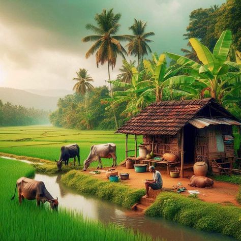 Village Background Indian, Coconut And Banana, Mens Nails, Indian Village, Architectural Design House Plans, Banner Background Images, Village House Design, Banner Background, Islamic Pattern