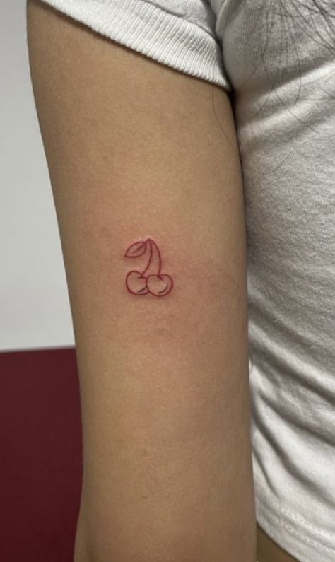 Low Rise Tattoo, Cute Small Red Tattoos, Red Wrist Tattoo, Ibiza Tattoo Ideas, Tiny Red Tattoo, Red Cherry Tattoo, Small Red Ink Tattoo, Red Small Tattoos, Red Fine Line Tattoo