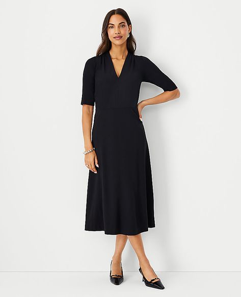 Lightly flared, our raglan sleeve midi tops the season's best-dressed list. V-neck with side pleats. Short raglan sleeves.,Hit:Hits at mid-calf,Imported:Imported,Length:32" from natural waist,Fabrication:57% Viscose, 34% Nylon, 9% Spandex,Garment Care:Machine Washable Raglan Sleeve Midi Flare Dress by Ann Taylor Size - 4 Black Women's Fit, Flare, V, Neck, Dresses, 57%, Viscose, 34%, Nylon, 9%, Spandex, Machine, Washable Midi Cocktail Dress Wedding, Black Midi Dress Outfit Classy, Ingenue Romantic, Black Midi Dress Outfit, Fitted Bodice Dress, Summer Office Dress, Classy Wedding Guest Dresses, Professional Dress For Women, Midi Flare Dress