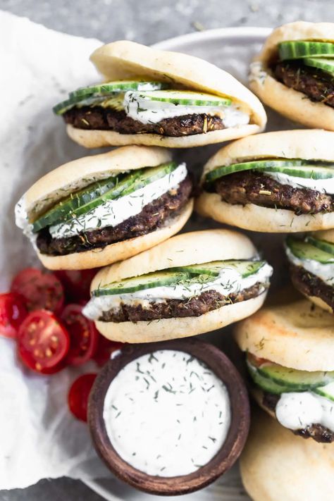 Mini Lamb Burgers with Dill Greek Yogurt - Cooking for Keeps Lamb Sliders, Greek Gyros, Restaurant Inspiration, Lamb Burgers, Austin Food, Dinner Plans, For Keeps, Ground Lamb, Mediterranean Food