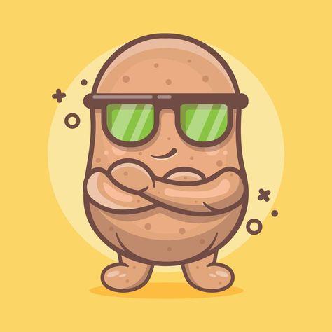 cute potato vegetable character mascot with cool gesture isolated cartoon in flat style design Potato Logo Design Ideas, Cartoon Potato Cute, Potato Logo Design, Potato Tattoo, Potato Cartoon, Potato Character, Vegetable Character, Potato Drawing, Potato Art