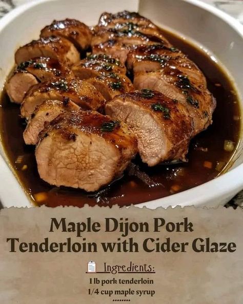 Martha Stewart Recipes | RECIPE NAME: Maple Dijon Pork Tenderloin with Cider Glaze | Facebook 1 Lb Pork Tenderloin, Crenn Recipes, Pork Tenderloin Recipes In Oven, Dijon Pork Tenderloin, Fancy Meals, Loin Recipes, Pork Dinners, Fancy Dinner Recipes, Martha Stewart Recipes