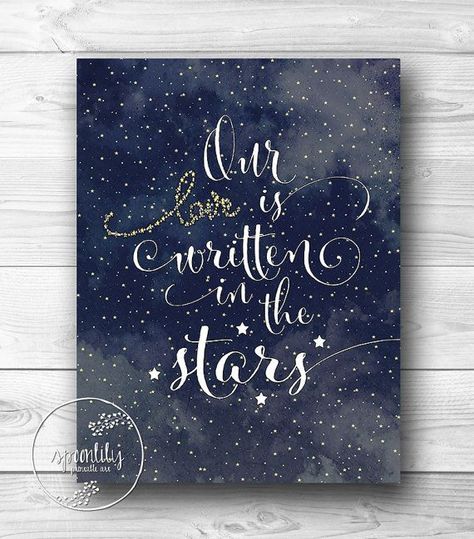 It's Written In The Stars, It Was Written In The Stars Wedding, Constellation Painting Canvases, Constellation Wedding Invitation, Night Sky Couple Under The Stars Painting, Holiday Quote, Christmas Art Print, Stars Wedding, Wedding Quote